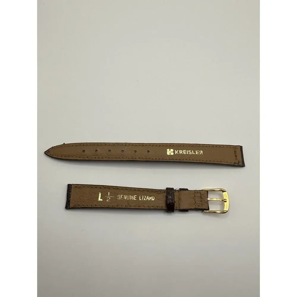 13mm KREISLER Genuine Lizard Brown NOS Vintage Watch Band & Gold-Tone Buckle